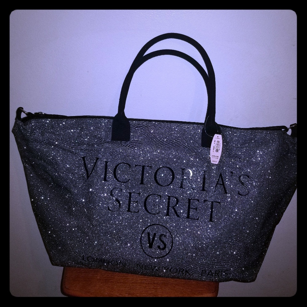 BNWT Victoria Secret large silver sparkle tote bag